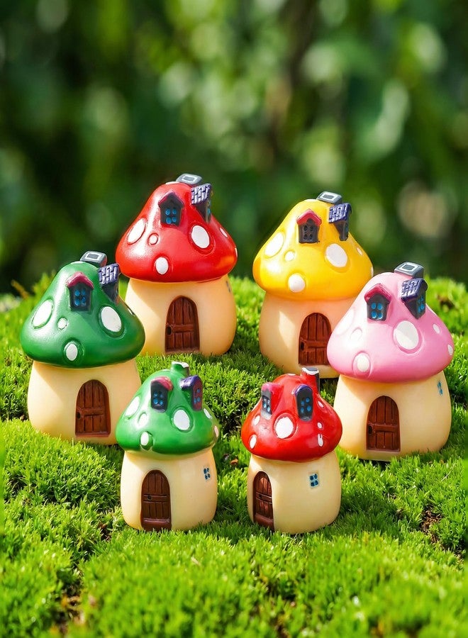 Hemoton 6 Pcs Mini Mushroom House Figurines, Miniature Fairy Garden Accessories for Terrarium Moss Landscape, Tiny Resin Cottage Statue Decoration for Fairy House Plant Pots Bonsai - Image 1
