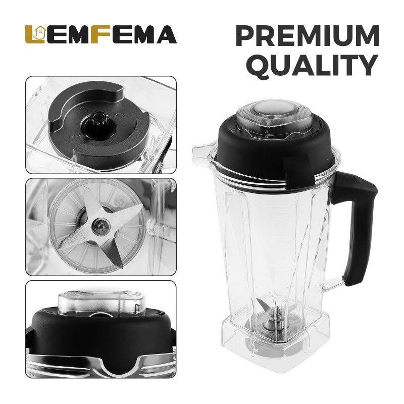 Lemfema Upgraded Blender Pitcher 64 oz Container Cup Jar Replacement for 5200,6000,6300,5300,6500,7500,750,VM0102, VM0103, Classic C-Series Blender, with Lid Blade, Clear - Image 2