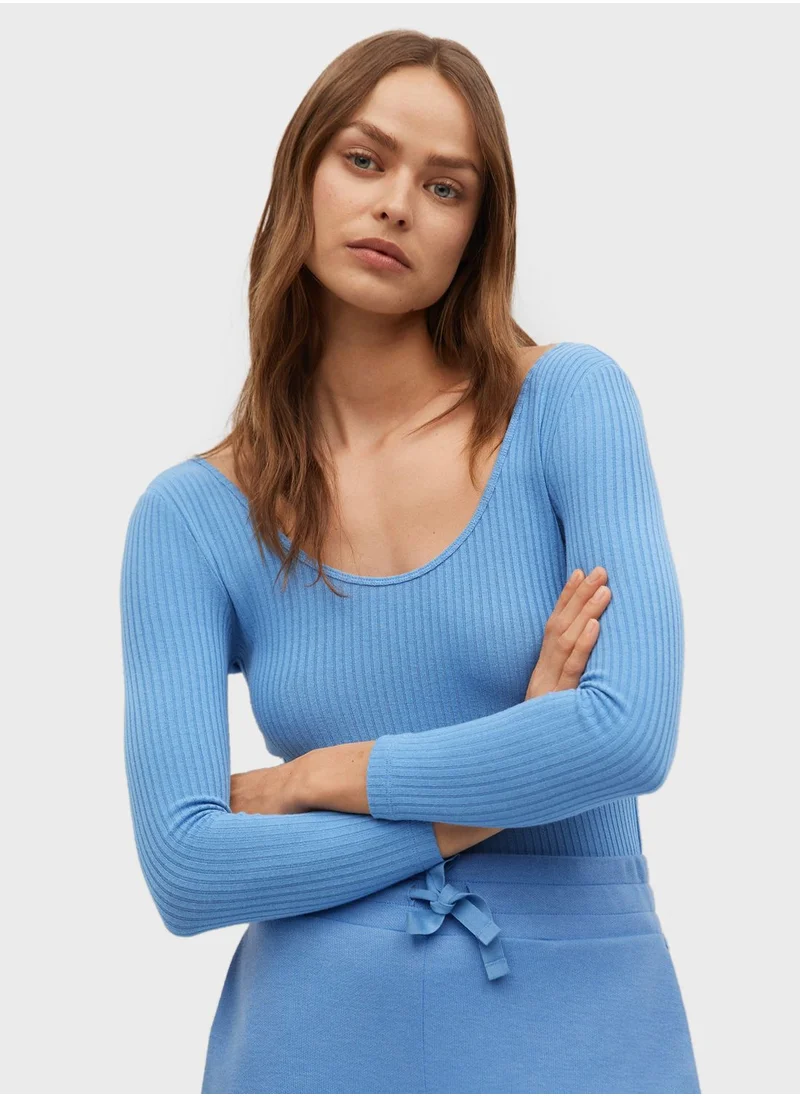 MANGO Scoop Neck Ribbed T-Shirt