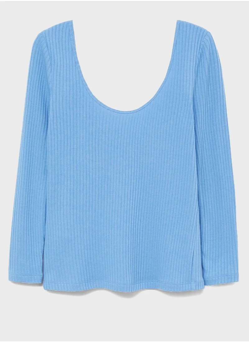 MANGO Scoop Neck Ribbed T-Shirt
