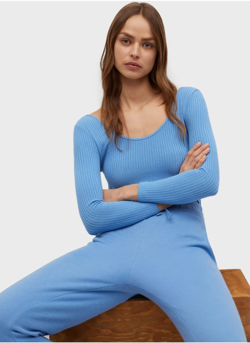 MANGO Scoop Neck Ribbed T-Shirt