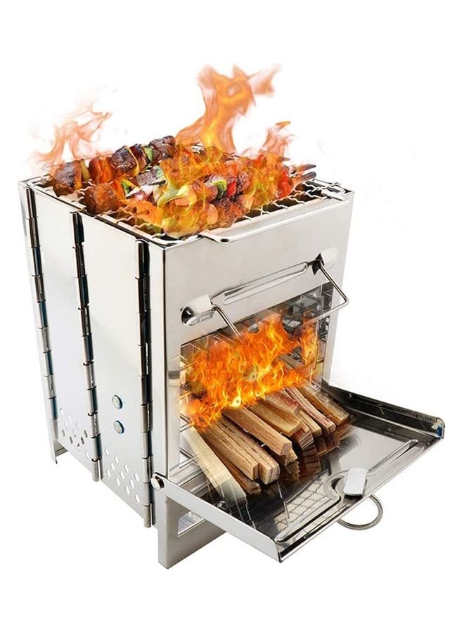 إسكدنيا موقد محمول وقابل للطي مصنوع من الاستانلس ستيل يعمل بحرق الخشب مناسب للأماكن الخارجية والتخييم مع حقيبة 21 x 15 x 15سم - Image 1