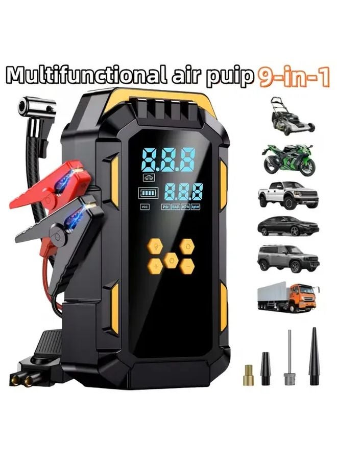 Yellow 9 In 1 Heavy Duty Portable Emergency Starter With Air Compressor And LED Flashlight - Image 2