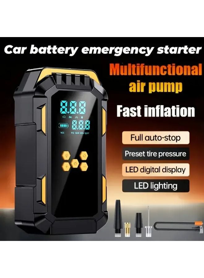 Yellow 9 In 1 Heavy Duty Portable Emergency Starter With Air Compressor And LED Flashlight - Image 1