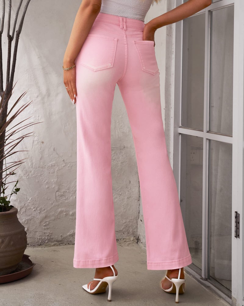 GRAPENT Womens Business Casual Outfits for Work High Waisted Flare Ripped Jeans Womens Stretchy Jeans 70s Outfits for Wide Leg Pants Women Color Rose Shadow Large Size 12 Size 14 - Image 2