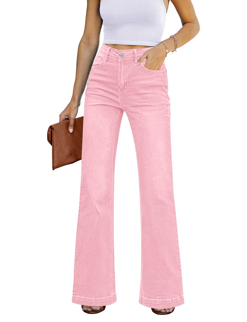 GRAPENT Womens Business Casual Outfits for Work High Waisted Flare Ripped Jeans Womens Stretchy Jeans 70s Outfits for Wide Leg Pants Women Color Rose Shadow Large Size 12 Size 14 - Image 1
