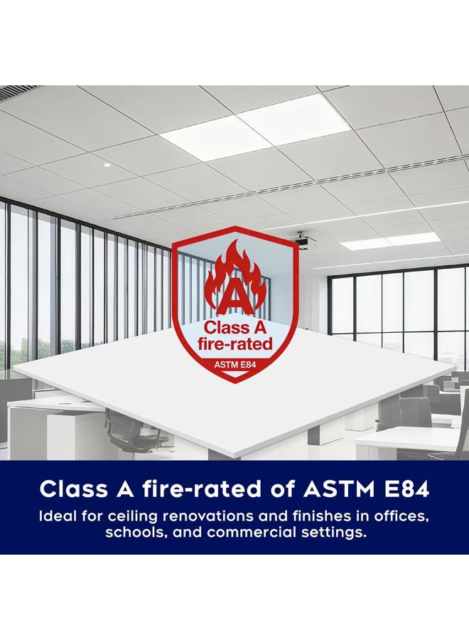 iMXPW 12 عبوة من بلاط السقف المعلق الأملس 2 قدم × 2 قدم، مقاوم للماء، معتمد للحريق، ألواح السقف 24" × 24"، PVC ممتاز لمنع الكسر، تغطي 48 قدم مربع، أبيض - Image 3