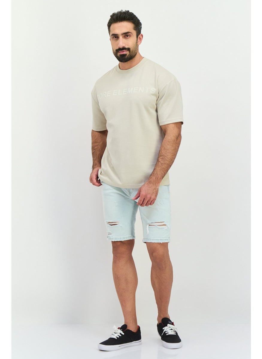 Core Elements Men Crew Neck Short Sleeve Graphic Print T-Shirts, Cream  - Image 4