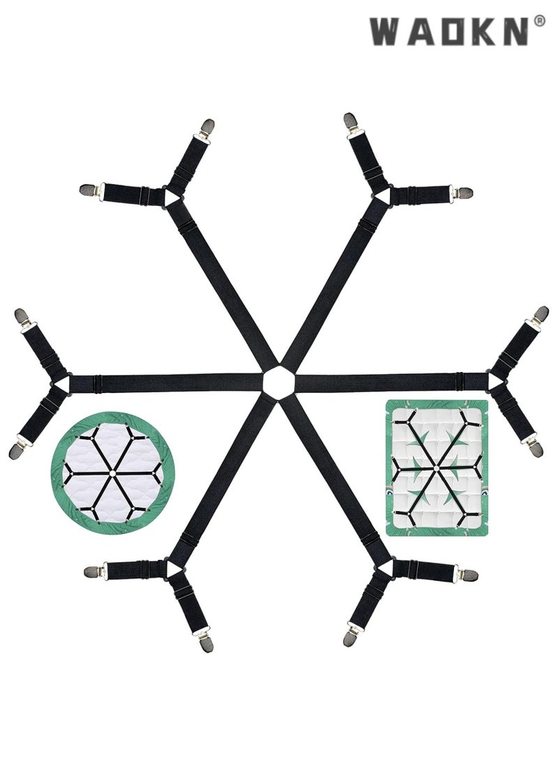 WAOKN High Quality Multi-Purpose Sheet Ties 6-Way Cross Sheet Clips and Sheet Fixing Elastic Band Sheet Fixing Suspender Clips Suitable for All Types of Mattresses  - Image 1