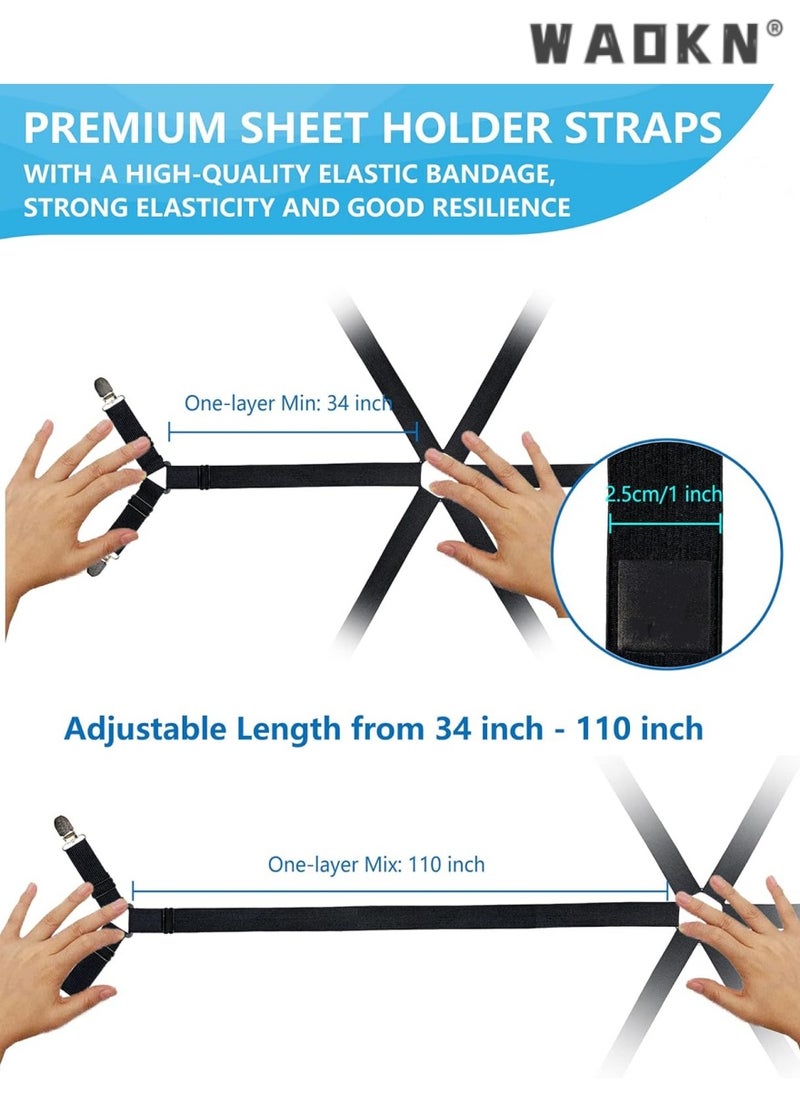 WAOKN High Quality Multi-Purpose Sheet Ties 6-Way Cross Sheet Clips and Sheet Fixing Elastic Band Sheet Fixing Suspender Clips Suitable for All Types of Mattresses  - Image 3