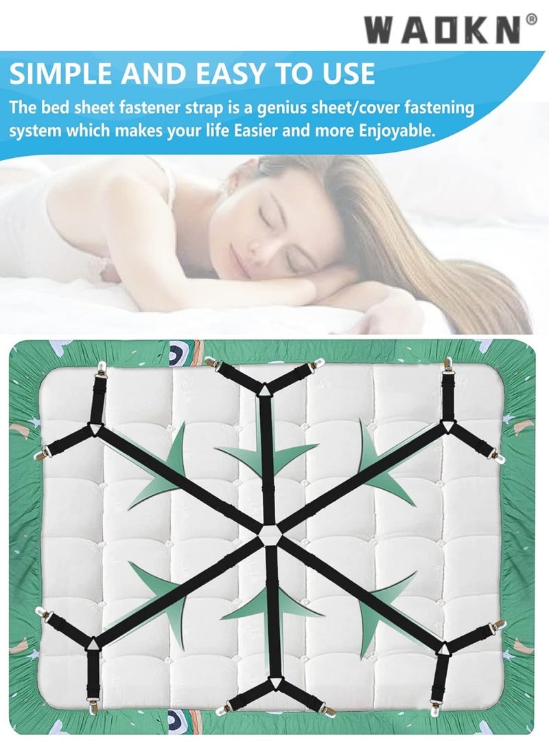 WAOKN High Quality Multi-Purpose Sheet Ties 6-Way Cross Sheet Clips and Sheet Fixing Elastic Band Sheet Fixing Suspender Clips Suitable for All Types of Mattresses  - Image 2
