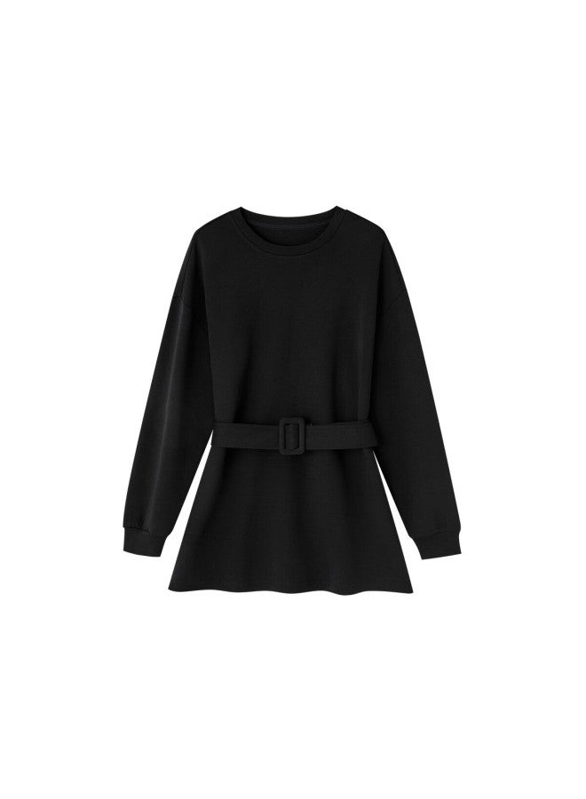 Mt Soft Touch Cloud Cotton Spring Stylish Belted Round Neck Loose Comfortable Mid-length Sweatshirt For Women - Image 5