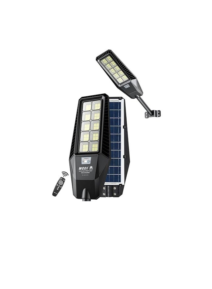 MODI Solar LED Street Light Outdoor Black | Remote Control | Wide Angle Radar Sensor | 6500K Bright White Dusk to Dawn Light | 13500MAh Battery | IP65 Waterproof | Street, Yard, Parking Lot - Image 1