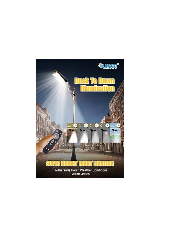 MODI Solar LED Street Light Outdoor Black | Remote Control | Wide Angle Radar Sensor | 6500K Bright White Dusk to Dawn Light | 13500MAh Battery | IP65 Waterproof | Street, Yard, Parking Lot - Image 5
