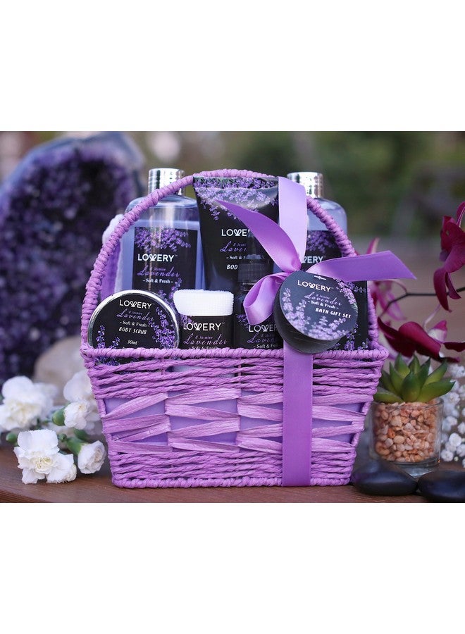 LOVERY Spa Gift Basket Luxury 9Pc Bath & Body Set For Women & Men Lavender & Jasmine Scent With Shower Gel Bubble Bath Lotion Bath Salt Body Scrub Massage Oil Loofah & Basket - Image 5