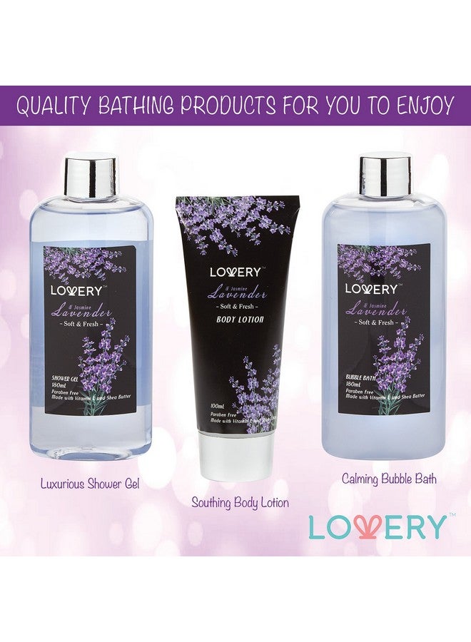 LOVERY Spa Gift Basket Luxury 9Pc Bath & Body Set For Women & Men Lavender & Jasmine Scent With Shower Gel Bubble Bath Lotion Bath Salt Body Scrub Massage Oil Loofah & Basket - Image 3