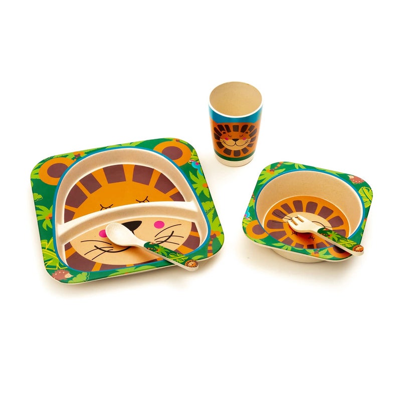EZ Life 5 Piece Kids Meal Set - Lucky Lion - Eco Friendly Bamboo Fibre - Plate, Bowl, Spoon, Fork and Cup - Multicolour Crockery Dinner Set, Dinnerware, Home Kitchen, Kids Dinner Plate, Serveware - Image 2