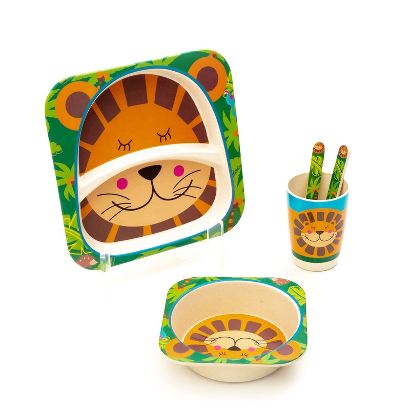 EZ Life 5 Piece Kids Meal Set - Lucky Lion - Eco Friendly Bamboo Fibre - Plate, Bowl, Spoon, Fork and Cup - Multicolour Crockery Dinner Set, Dinnerware, Home Kitchen, Kids Dinner Plate, Serveware - Image 4