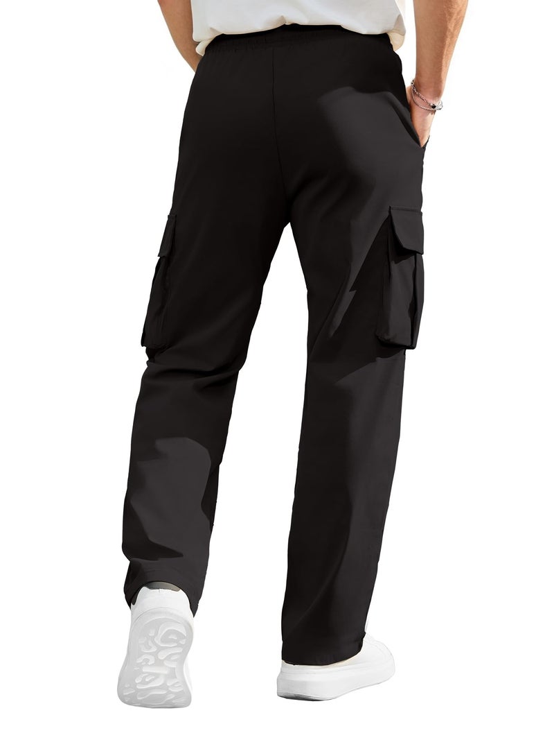 PLEPAN Men's Casual Cargo Pants Drawstring Hiking Workout Tactical Joggers Sweatpants for Men with Pockets Black 3X-Large - Image 2
