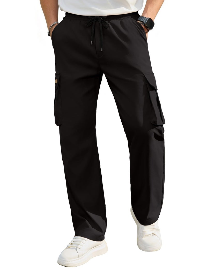 PLEPAN Men's Casual Cargo Pants Drawstring Hiking Workout Tactical Joggers Sweatpants for Men with Pockets Black 3X-Large - Image 4