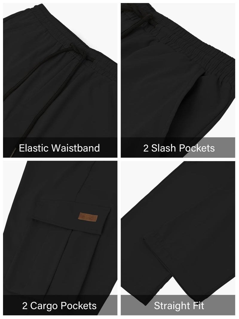 PLEPAN Men's Casual Cargo Pants Drawstring Hiking Workout Tactical Joggers Sweatpants for Men with Pockets Black 3X-Large - Image 5