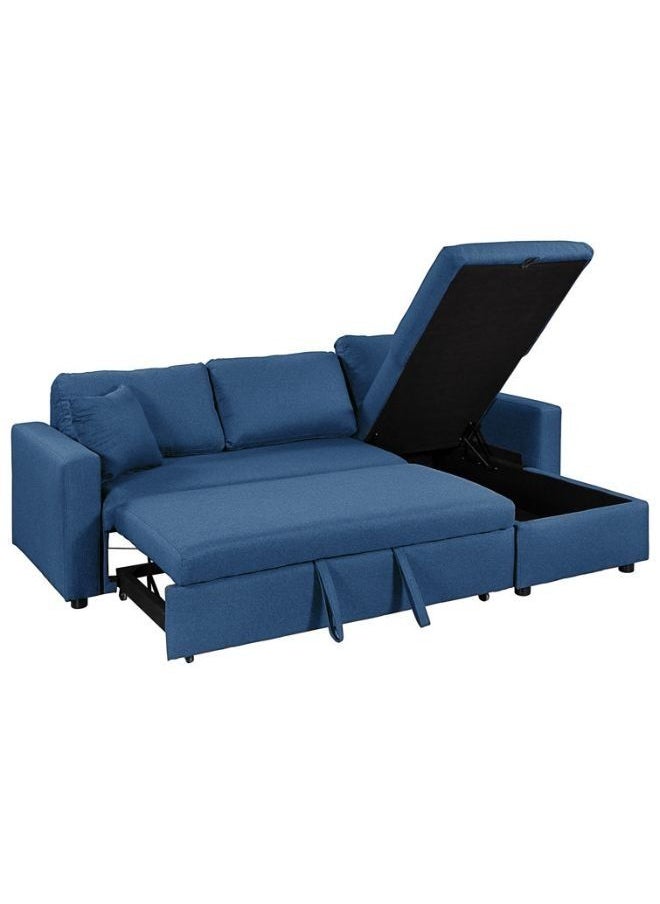 KARNAK Hunter 3 Seater Diwan Sofa Bed With Cushions L-Shaped Storage Space | Convertible Living Room Furniture Blue 210X160X95 Cm  - Image 3
