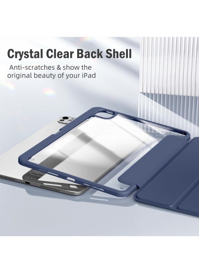 Case for  with Pen Holder, Shockproof Smart Case Cover with Transparent Back Shell Protective Case For iPad Pro 11 inch M4 2024 (Dark Blue)