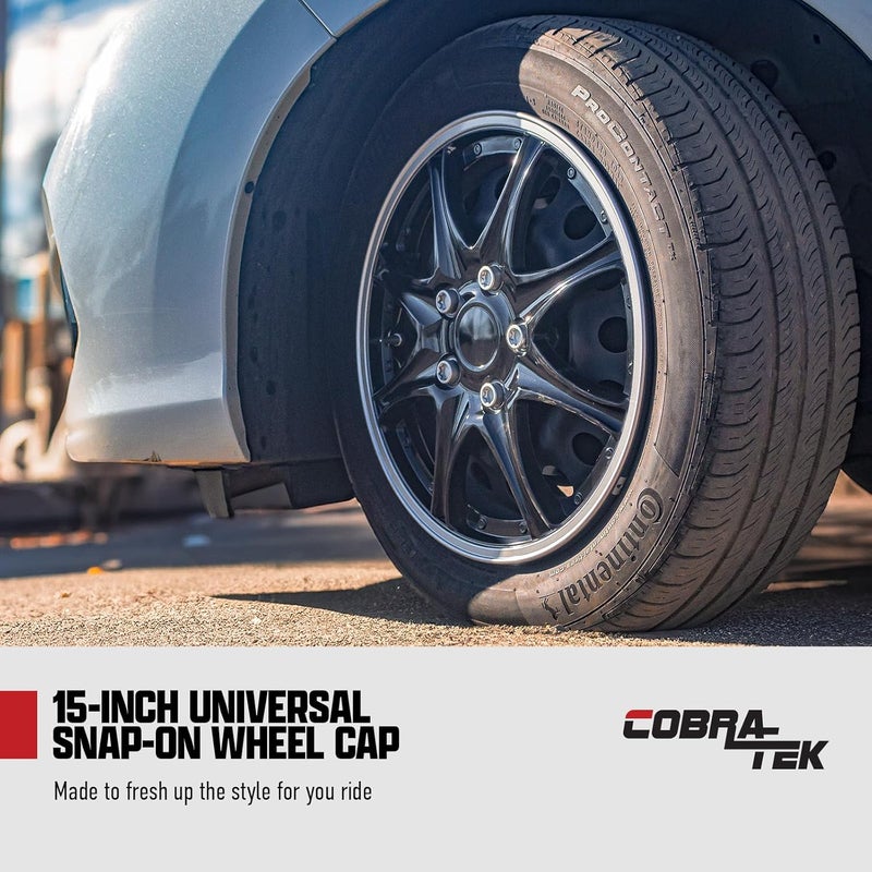 Cobra-Tek غطاء عجلات كوبرا-تيك مجموعة من 4 غطاء عجلات سوداء فضية لجنوط فولاذية 15 بوصة - Image 2