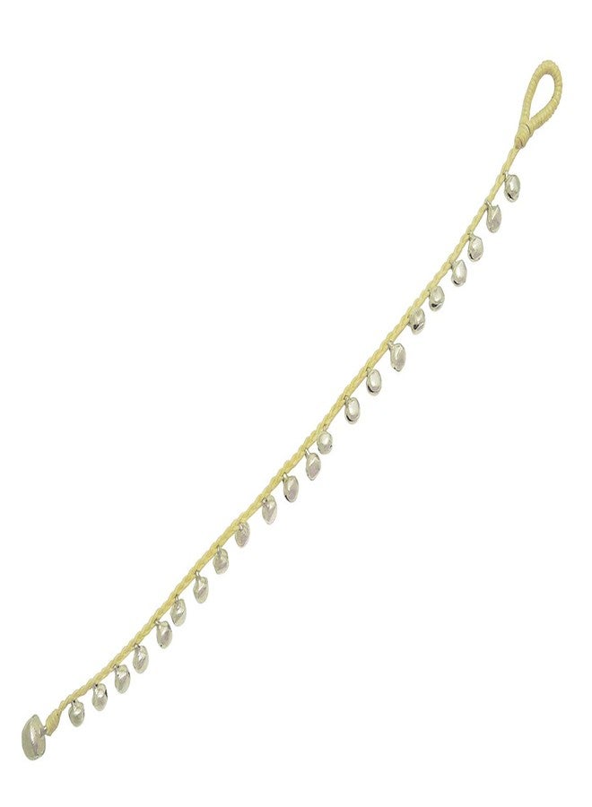 Bijoux de Ja Handmade Silver-Tone Tiny Bells Beige Cord Station Anklet Bracelet 10 Inches (AkSP09) - Image 2