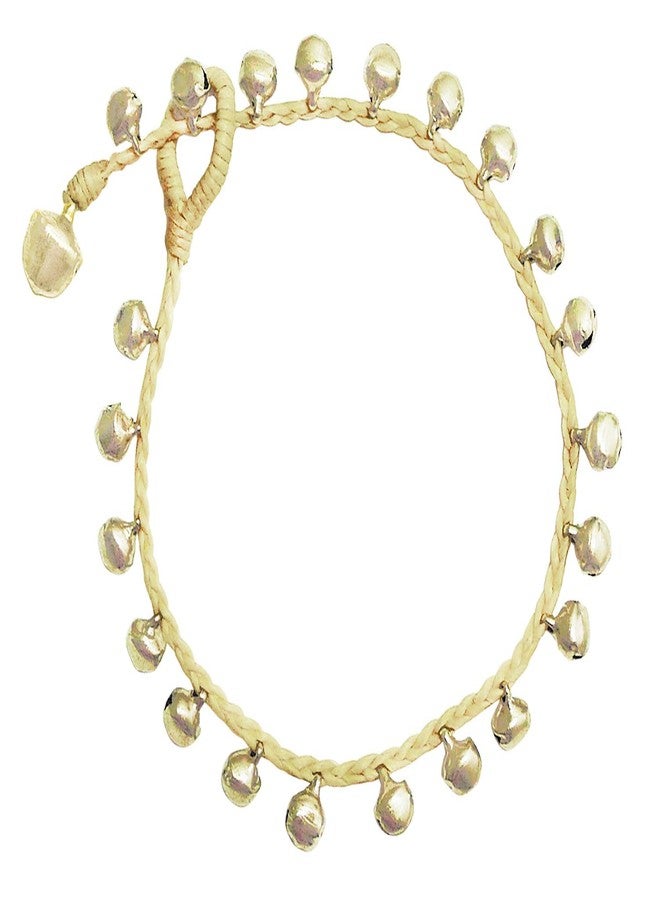 Bijoux de Ja Handmade Silver-Tone Tiny Bells Beige Cord Station Anklet Bracelet 10 Inches (AkSP09) - Image 1