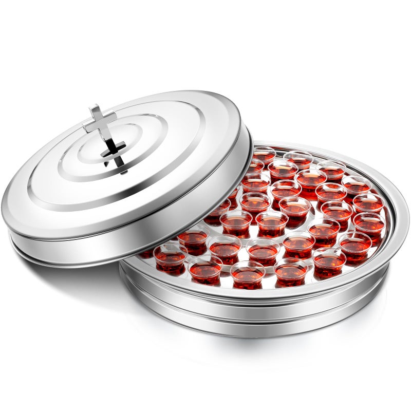 Jingmore Holy Communion Tray for Churches with Lid Communion Set Stainless Steel Cup Tray with Cover Church Supplies Not Cups IncludedSilver Color
