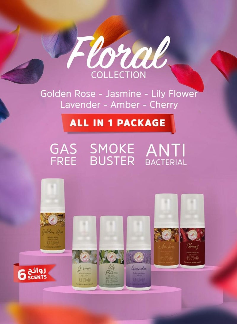 Fleur De Printemps Floral Air Freshener Gift Box | 6 Scents: Golden Rose, Jasmine, Lily Flower, Lavender, Amber, Cherry | Elegant & Long-Lasting | Gas-Free & Anti-Smoking | Ideal for Home, Car, Office, Fabrics - Image 1
