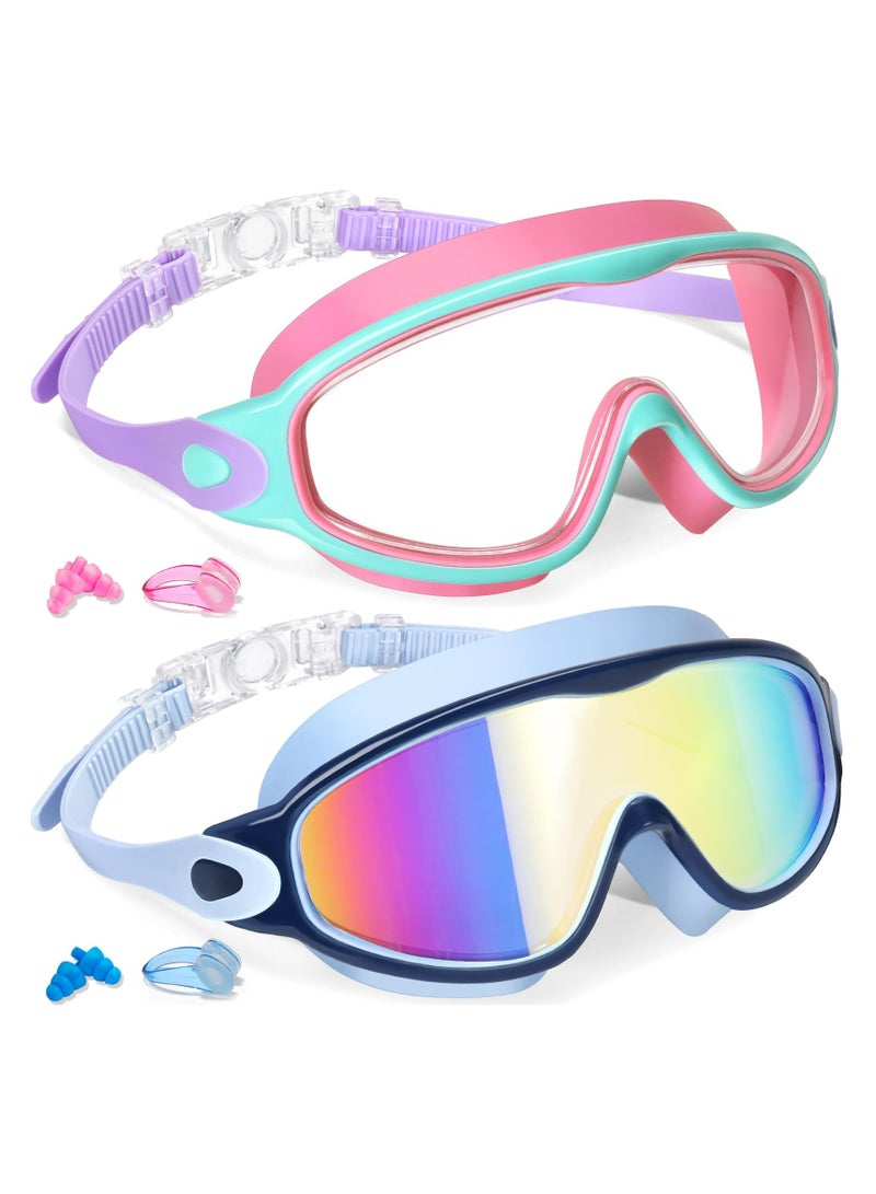 Dominy 2 Pack Kids Swim Goggles for 3-15 UV Protection Anti-Fog Pool Water Swimming Goggles For Boys Girls Youth Toddler  - Image 1