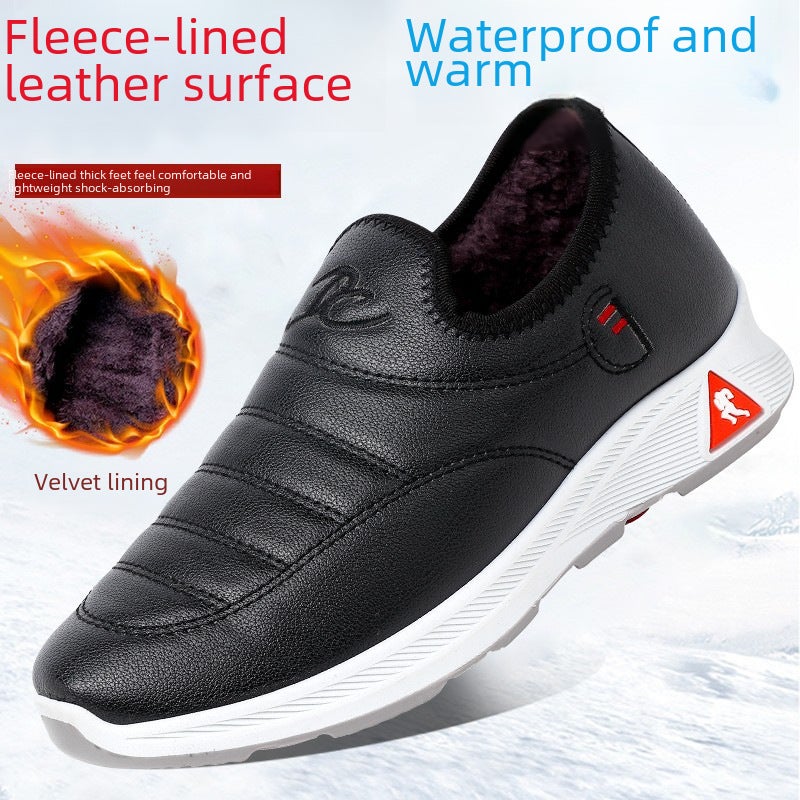 Winter Cotton Shoes Men Thickened Waterproof Warm Plush Leather-waterproof black-cotton shoes  - Image 2