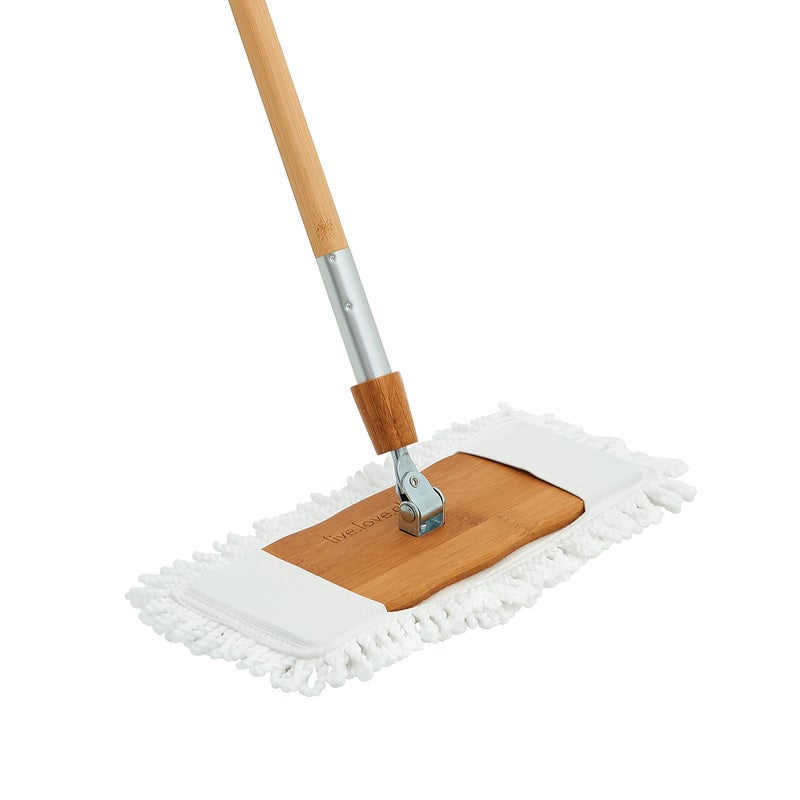 Harper LiveLoveClean Bamboo 2in1 Smooth Surface WetDry Dust Mop with 2 Washable Wraparound Pads for Cleaning Dust Pet Hair  Fine Dry Dirt