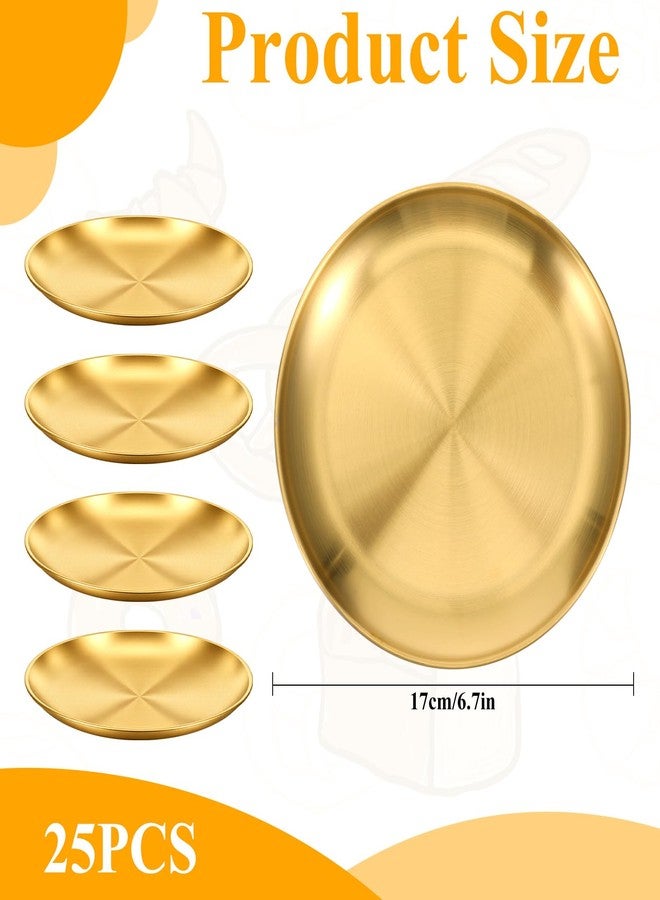 Xosjska 25 Pieces Stainless Steel Gold Plates 6.5 Inch Flat Metal Dishes Metal Dinner Plates Gold Dinner-Plates for Main Dishes, Grilled Meat, Dessert, Salad, and Fruit Outdoor Camping - Image 2