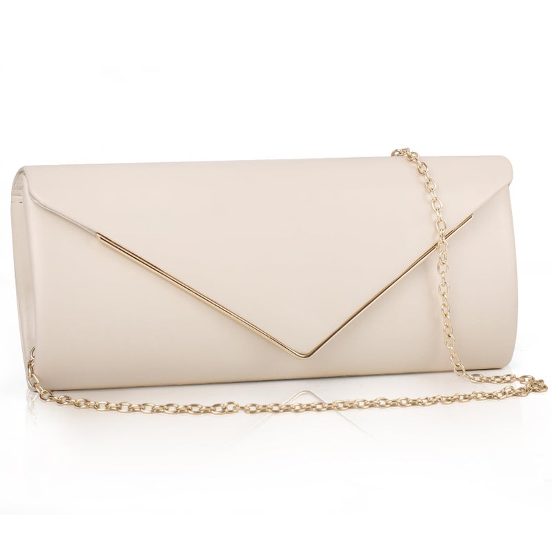 Larcenciel Nude Clutch Purses for Women, Vegan Leather Envelope Evening Bag w/Chain, Elegant Lady Shoulder Crossbody Handbags, Glitter Party Prom Purse Bride Wedding Guest Clutch Dress Carry on Bags - Image 1
