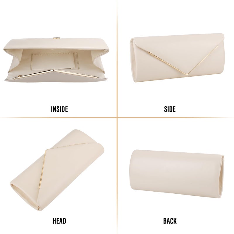 Larcenciel Nude Clutch Purses for Women, Vegan Leather Envelope Evening Bag w/Chain, Elegant Lady Shoulder Crossbody Handbags, Glitter Party Prom Purse Bride Wedding Guest Clutch Dress Carry on Bags - Image 5