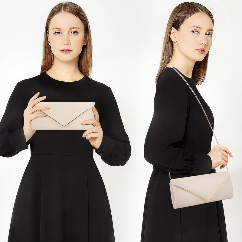 Larcenciel Nude Clutch Purses for Women, Vegan Leather Envelope Evening Bag w/Chain, Elegant Lady Shoulder Crossbody Handbags, Glitter Party Prom Purse Bride Wedding Guest Clutch Dress Carry on Bags - Image 2