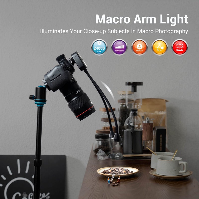 JJC 10-Level Brightness LED Macro Arm Light, CRI 95+ 5600K Macro Photography Lighting with USB-C Charging for Canon Nikon Sony Olympus Pentax DSLR Camera for Insert Plant Jewelry Close Up Shooting - Image 2