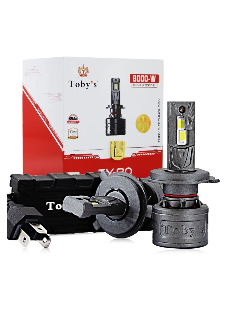 Toby's Tobys TY80 H4 2 Pieces 160W Original Tested LED Headlight Bulb Assembly 16000 Lumens 80W/Piece Xtreme Bright With Color Temperature 6500K  - Image 1