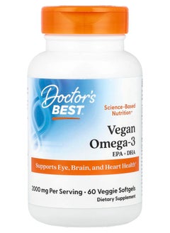 Vegan Omega3  EPA+DHA 2000 mg 60 Veggie Softgels (1000 mg per Softgel)