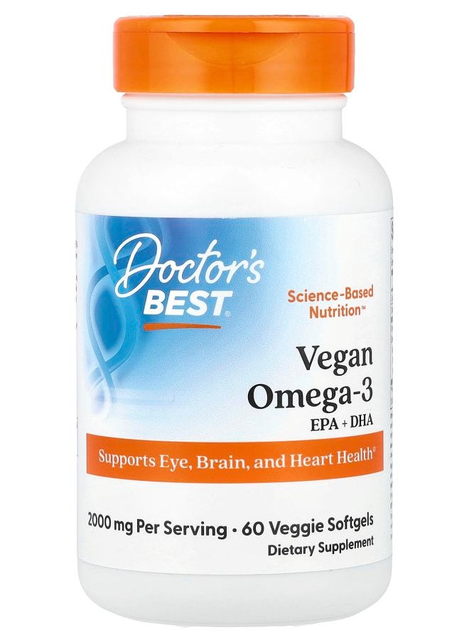 Doctor's BEST - Vegan Omega3  EPA+DHA 2000 mg 60 Veggie Softgels (1000 mg per Softgel) - Image 1