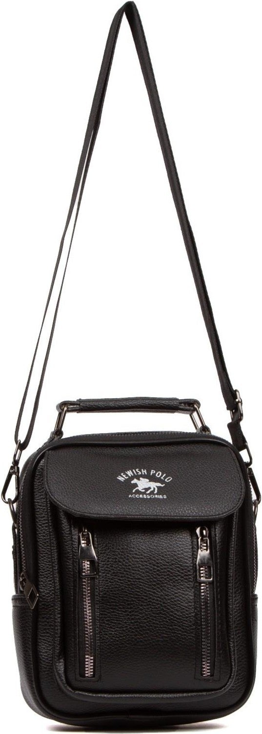 Newish Polo Men's Black Vegan Leather Phone Compartment Daily Adjustable Crossbody Shoulder and Handbag newpolo002  - Image 2