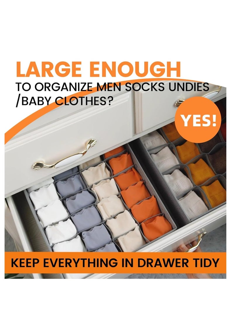 Flushrenic Foldable Drawer Organiser set for Clothes,3 Pack Sock Underwear Organizer Dividers, 64 Cell Drawer Fabric Foldable Cabinet Closet Storage Boxes for Storing Socks, Underwear, Ties (16+24+24 Cell, Gray) - Image 3