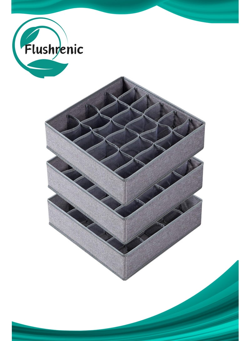 Flushrenic Foldable Drawer Organiser set for Clothes,3 Pack Sock Underwear Organizer Dividers, 64 Cell Drawer Fabric Foldable Cabinet Closet Storage Boxes for Storing Socks, Underwear, Ties (16+24+24 Cell, Gray) - Image 1
