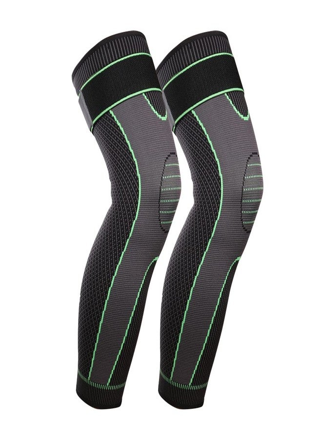Mumian Full Leg Sleeves Long Compression Leg Sleeve Knee Sleeves Protect Leg, Reduce Varicose Veins and Swelling of Legs(Pair) (Green(with Strap)-1 Pair, Large) - Image 1