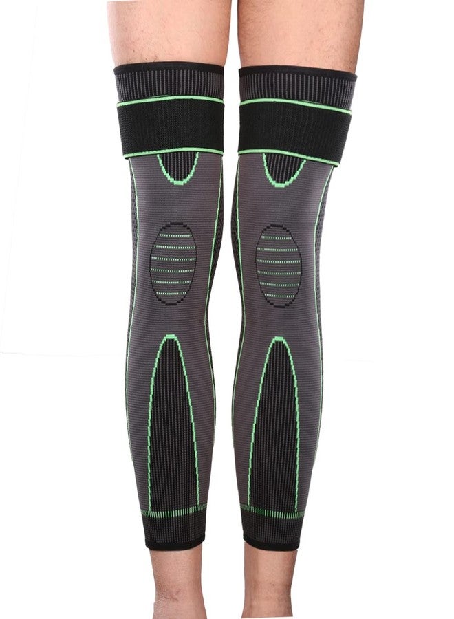 Mumian Full Leg Sleeves Long Compression Leg Sleeve Knee Sleeves Protect Leg, Reduce Varicose Veins and Swelling of Legs(Pair) (Green(with Strap)-1 Pair, Large) - Image 2