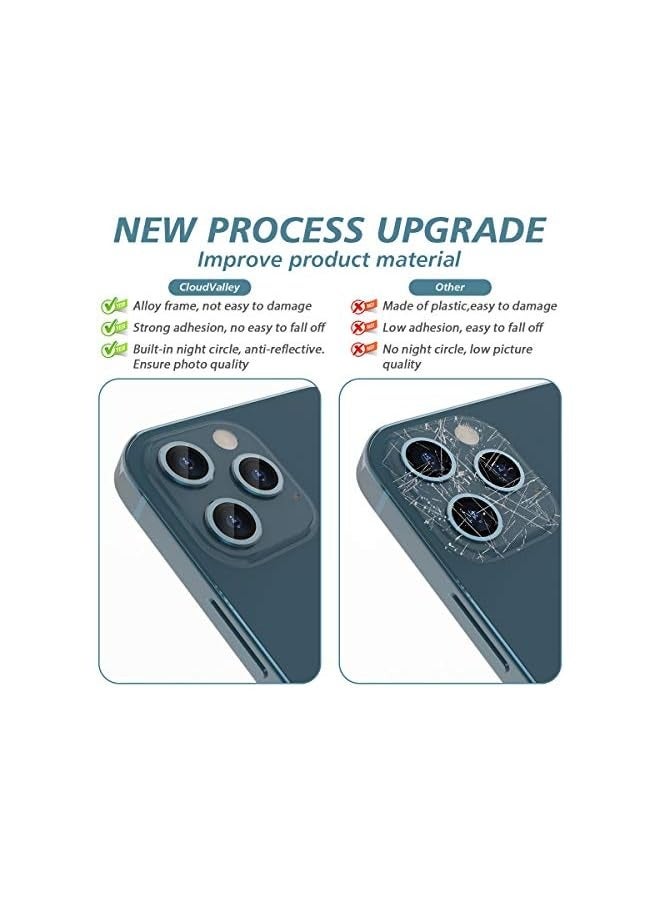 PROMASS iPhone 12 Pro Max Camera Lens Protector, Premium Tempered Glass Film Aluminum Alloy Camera Ring Cover Protection Fit for iPhone 6.7 inch, Pacific Blue - Image 3