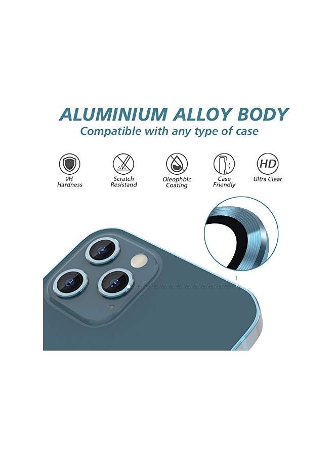 PROMASS iPhone 12 Pro Max Camera Lens Protector, Premium Tempered Glass Film Aluminum Alloy Camera Ring Cover Protection Fit for iPhone 6.7 inch, Pacific Blue - Image 4